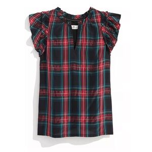 New Vineyard Vines 3x Women's Tartan Ruffle Sleeve Top